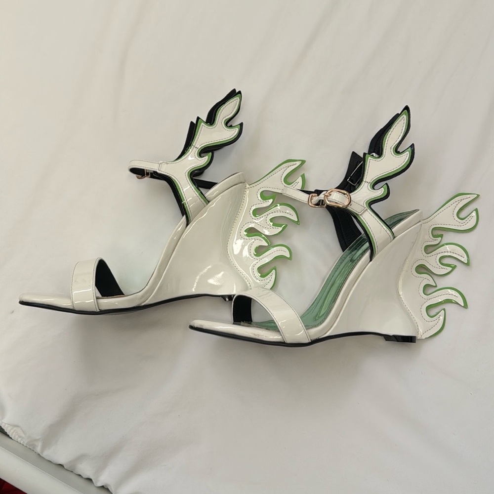 Stylish White and Green Women's Heels